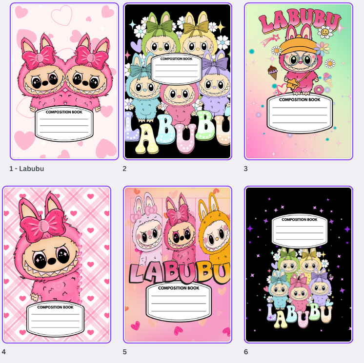LABUBU Composition Notebook Cover Digital Download - Canva Editable