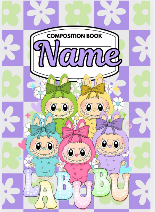 LABUBU 2 Composition Notebook Cover Digital Download - Canva Editable