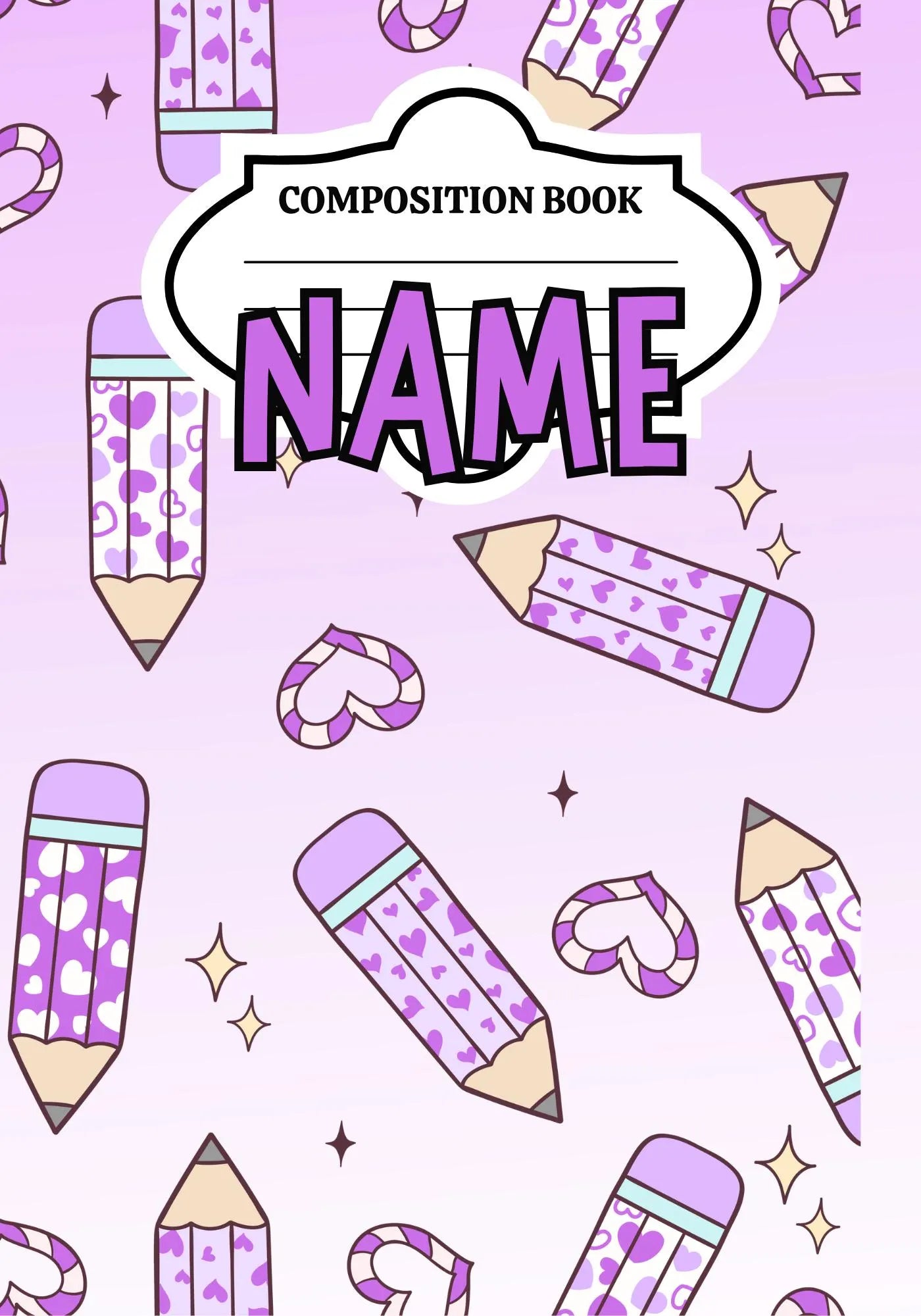 School theme pretty girl pink supplies Composition Notebook Cover Digital Download - Canva PRO Editable