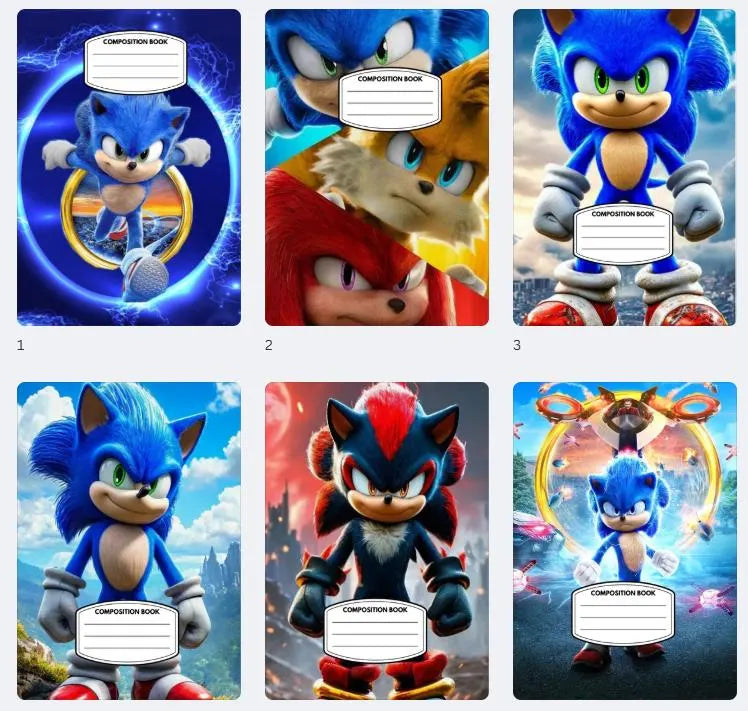 Sonic Inspired Composition Notebook Cover Digital Download Canva Editable - PDF