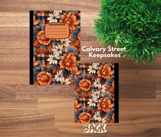 Fall - Orange Floral Flannel - Composition Notebook