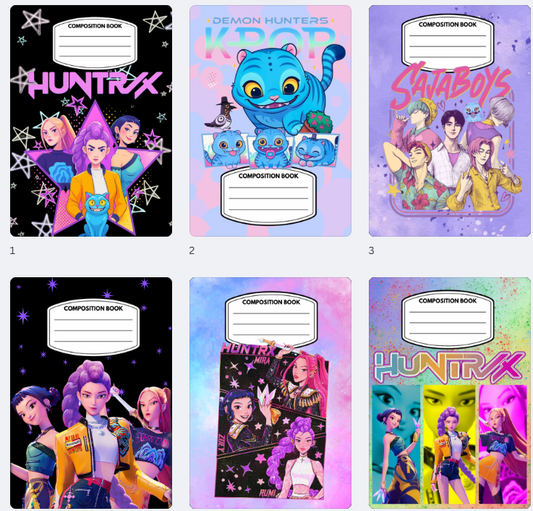 K Pop Demon Hunters Design Composition Notebook Cover Printable Digital Download - Canva Editable| PDF