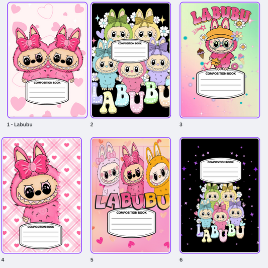 LABUBU Composition Notebook Cover Digital Download - Canva Editable