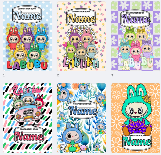 LABUBU 2 Composition Notebook Cover Digital Download - Canva Editable