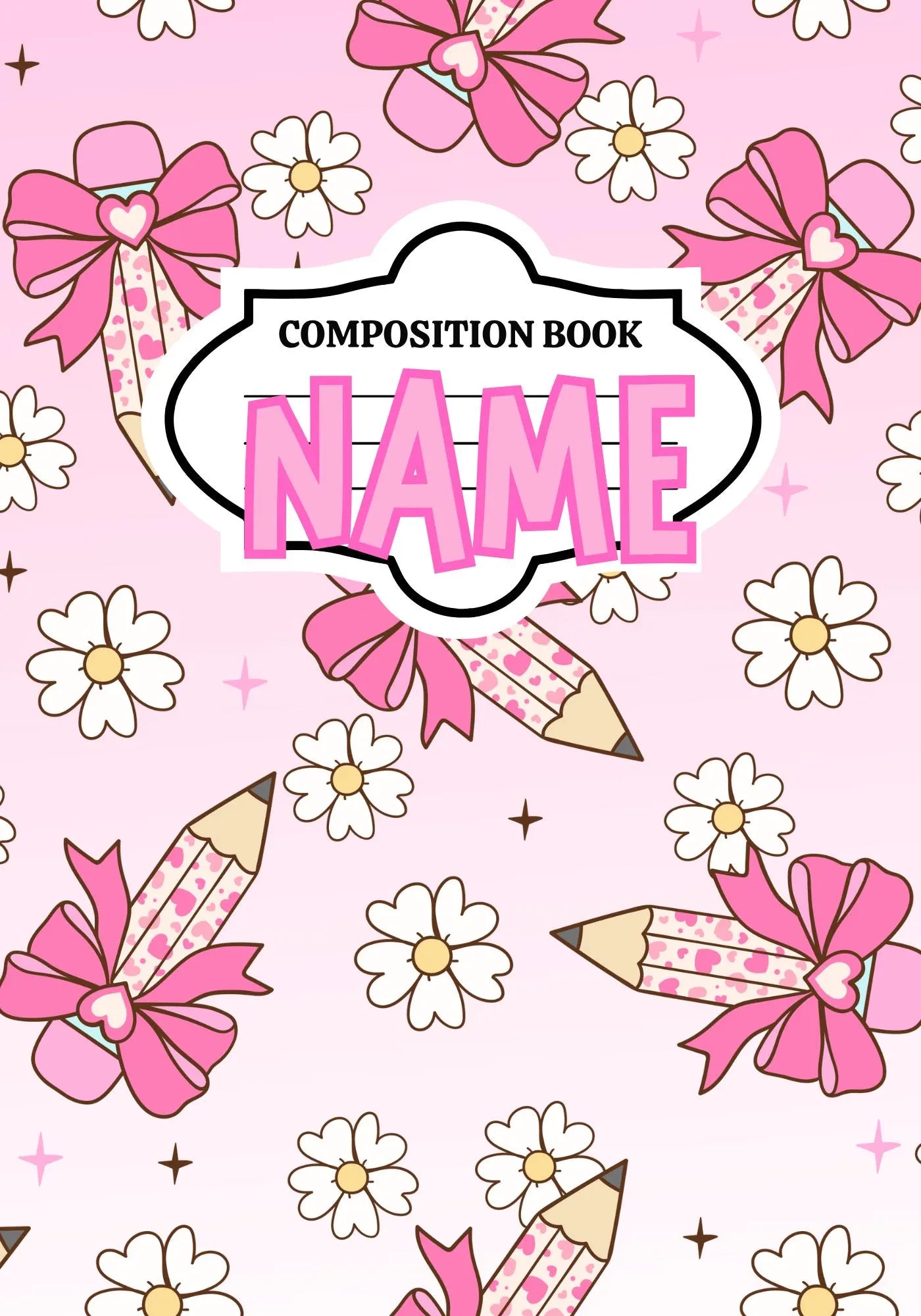 School theme pretty girl pink supplies  Composition Notebook Cover Digital Download - Canva PRO Editable