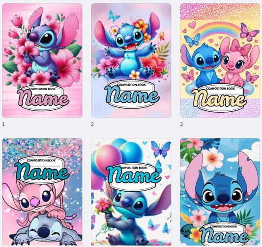 Lilo and Stitch Design Composition Notebook Cover Printable Digital Download - Canva Editable| PDF