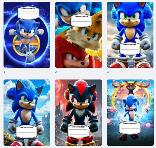 Sonic Inspired Composition Notebook Cover Digital Download Canva Editable - PDF