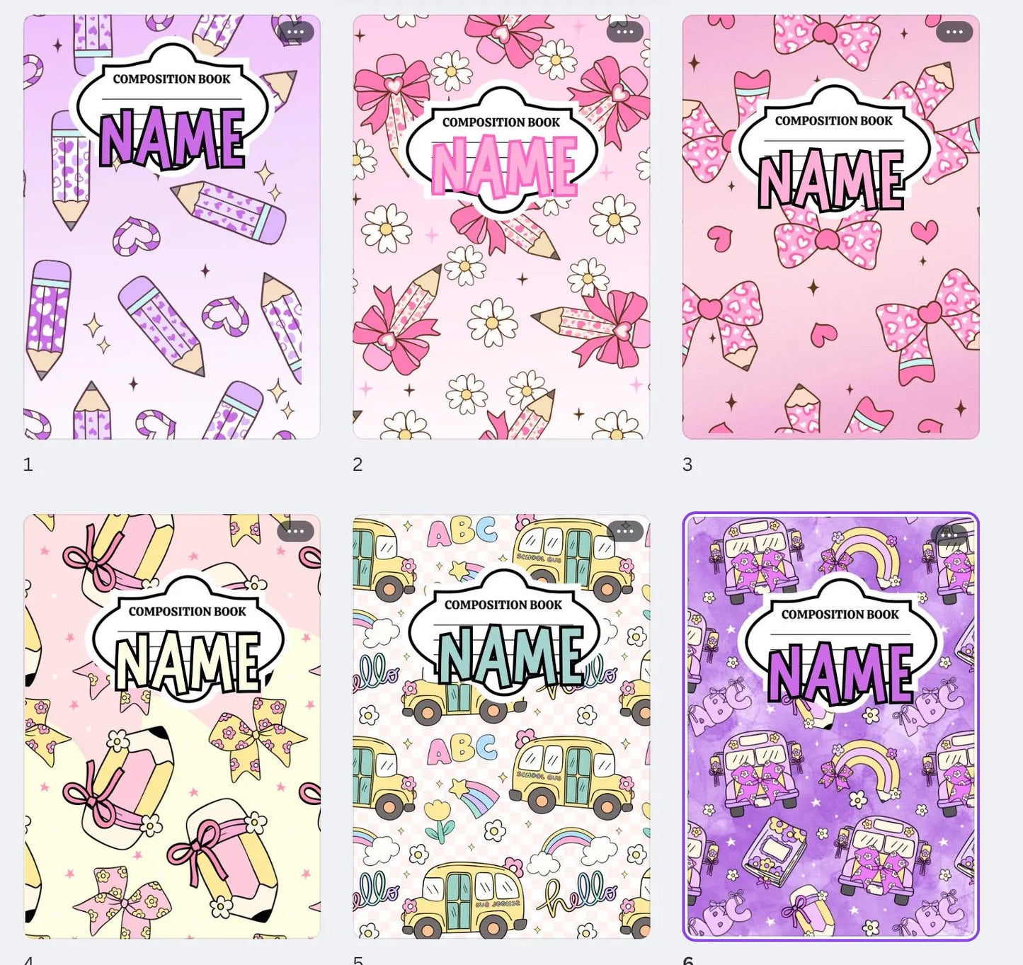 School theme pretty girl pink supplies  Composition Notebook Cover Digital Download - Canva PRO Editable